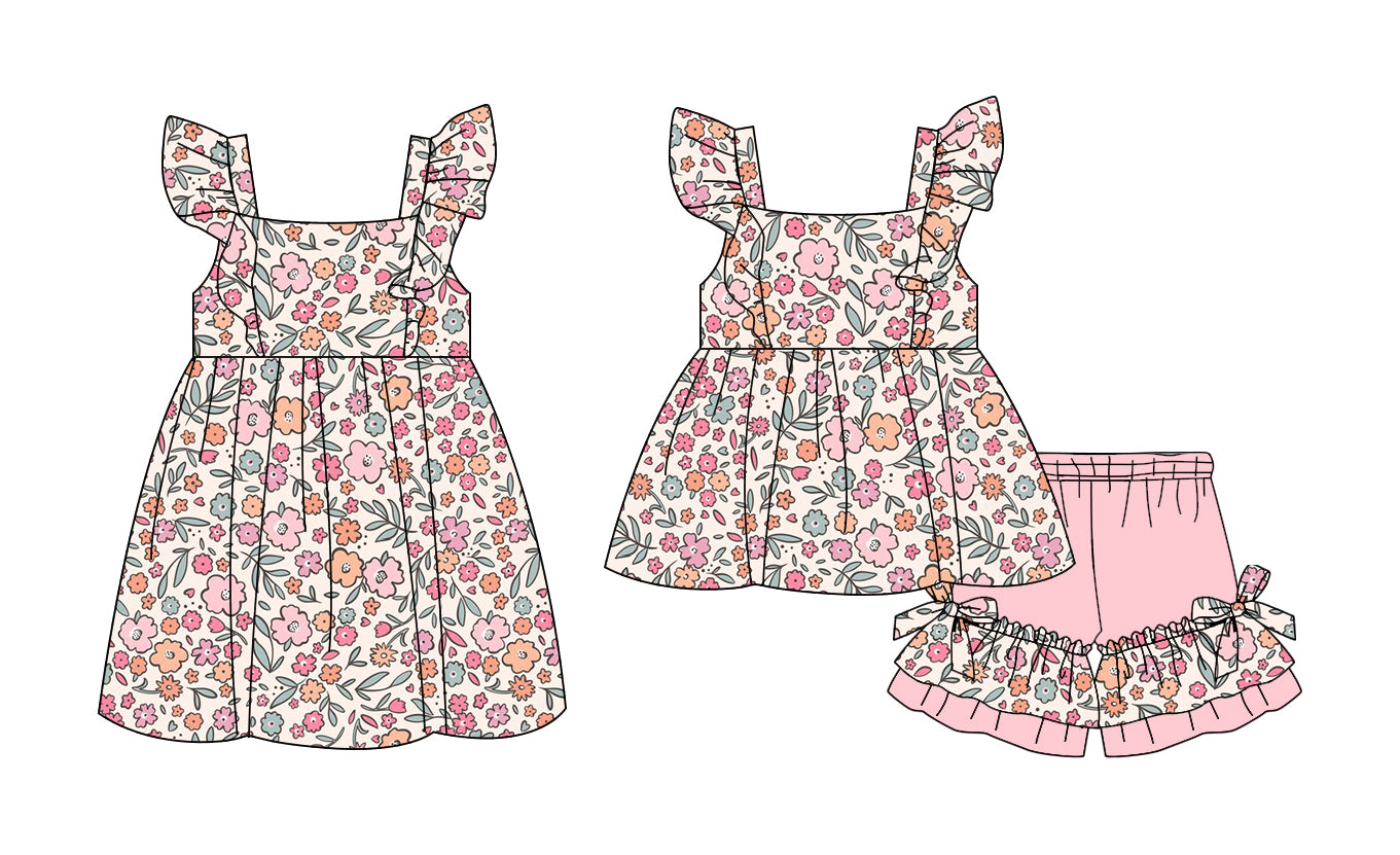 25.11.13 custom each style moq 5 eta 6-8week Sibling Sister floral baby short sleeve shorts sets and dress match design