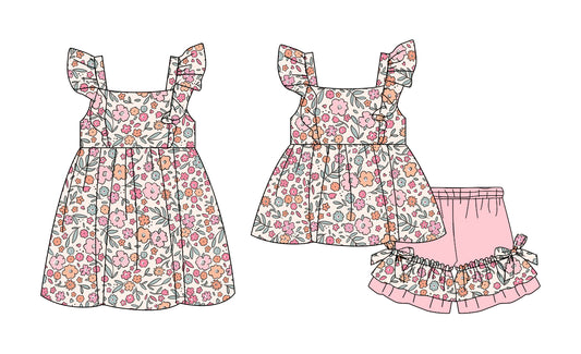 25.11.13 custom each style moq 5 eta 6-8week Sibling Sister floral baby short sleeve shorts sets and dress match design