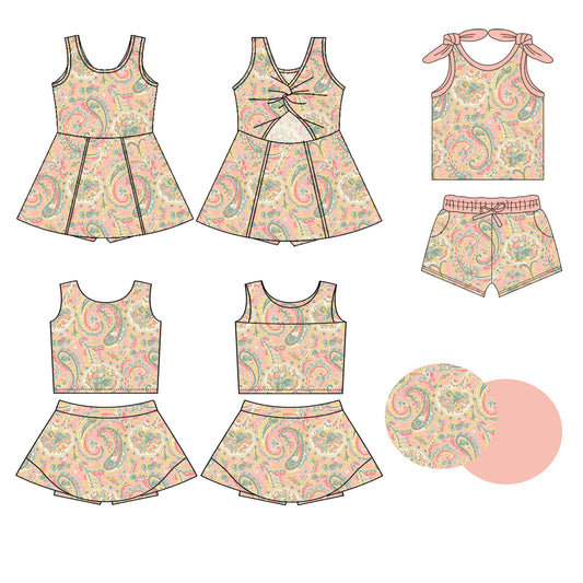 3.11 custom each style moq 5eta 4-6week Sibling Sister baby girls clothes Short Sleeve shorts sets and yoga dress 1 and dress 2 match family design