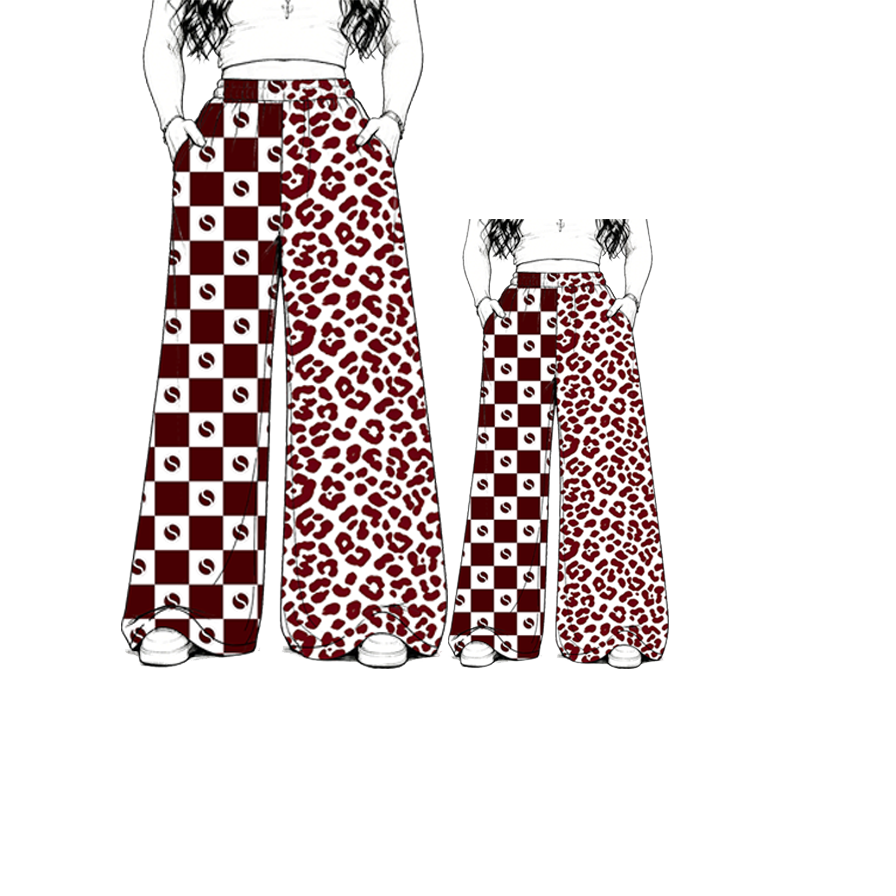custom moq 5 mix size MSD072104 Kids And Adult Leopard Print Plaid Patchwork Long Trousers Casual Team Bottoms