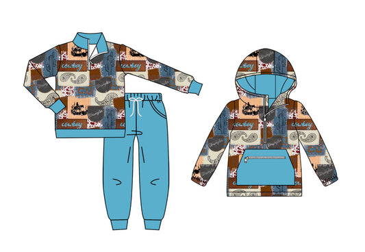 25.9.2 custom each style moq 5eta 4-6week Sibling Sisters cowboy baby boy long sleeve pants sets and top match family design