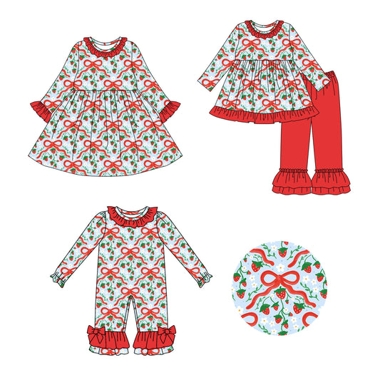 25.7.30 custom each style moq 5eta 4-6week Sibling Sisters bow red baby girl long sleeve pants sets and dress and rompers match family design