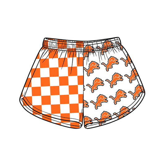 Custom moq 5 mix size milk silk summer teams Adult And Kids Orange Checked Patchwork Summer Casual Shorts