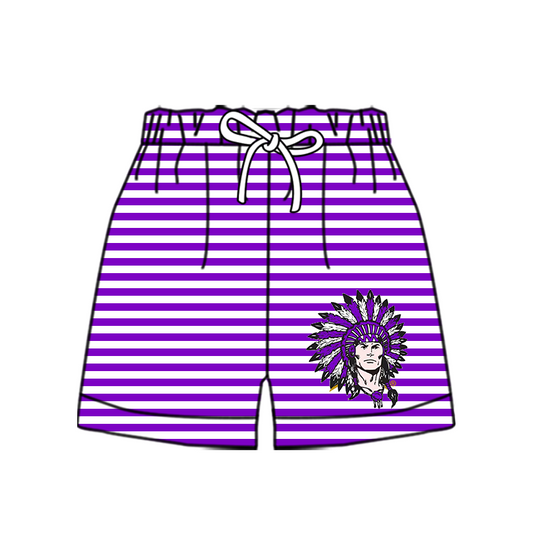 Custom moq 5 mix size milk silk summer teams Baby Purple Striped Drawstring Shorts for Children Elastic Waist Kids Summer Shorts