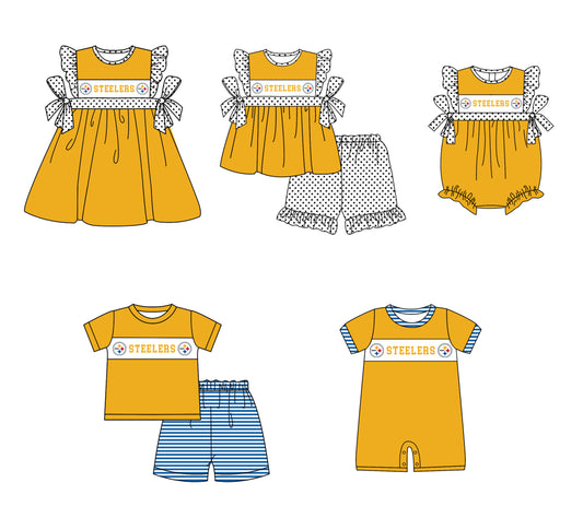 Custom moq 5 mix size milk silk summer teams baby girl boys clothes orange short sleeve shorts sets 2  and dress and rompers 2 series