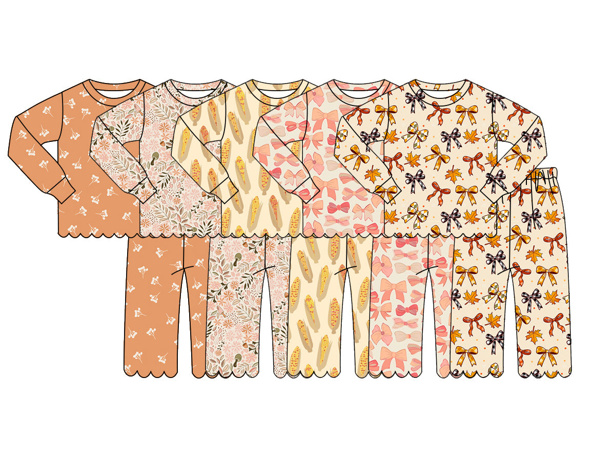 4.13 Custom moq 5 mix size Sibling Baby Girls Long Sleeve Flowers Top And Pants Scallop Pajamas Set Cute Baby Sleepwear