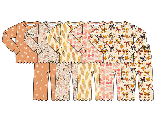 4.13 Custom moq 5 mix size Sibling Baby Girls Long Sleeve Flowers Top And Pants Scallop Pajamas Set Cute Baby Sleepwear