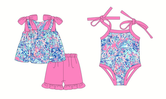 3.13 custom each style moq 5eta 4-6week Sibling Sister floral baby girl short sleeve shorts sets and romper match design