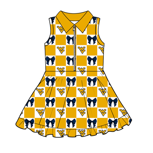 Custom moq 3 or 5 mix size milk silk summer teams baby girl clothes bow yellow sleeveless dress-26.1.26
