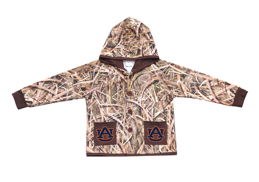 Custom moq 5 mix size milk silk baby boys clothes team summer camouflage button hooded long sleeve top-25.11.25