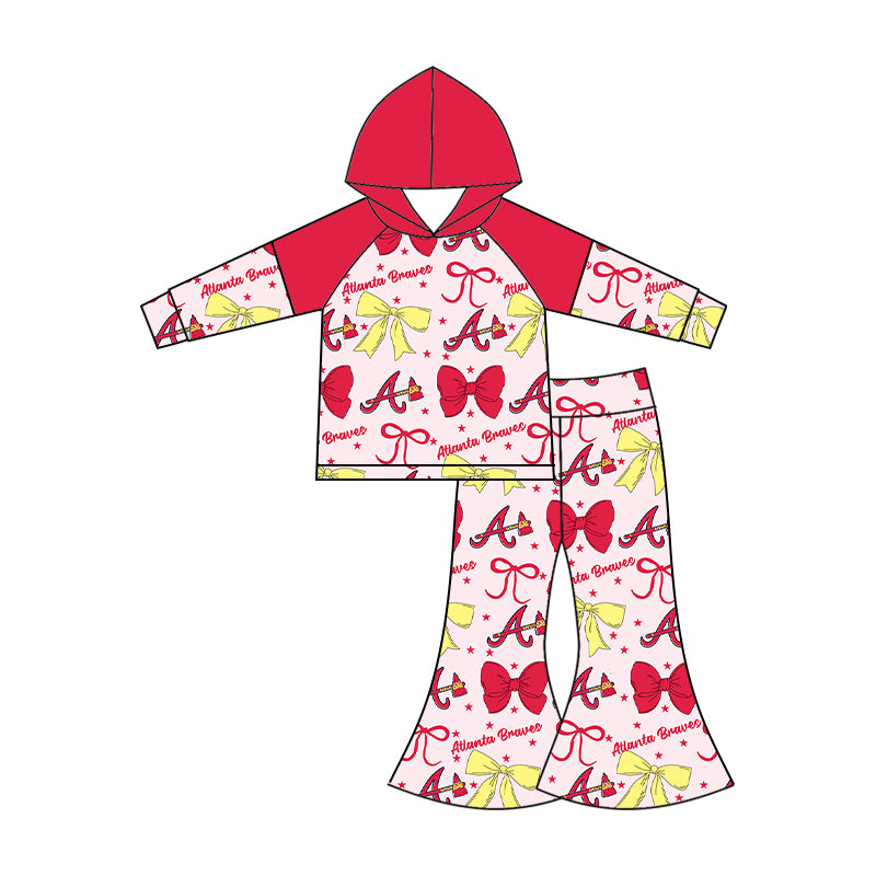 Custom moq 5 mix size milk silk summer teams baby girls clothes team bow red long sleeve hooded pants sets and dress 1 and dress 2 and romper-25.6.16