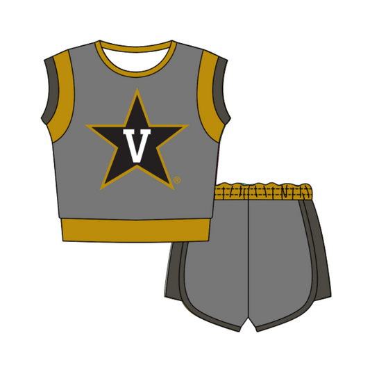 Custom moq 5 mix size milk silk summer teams Gray Sleeveless O-Neck Top And Shorts Set Cute And Comfortable Kids' Outfit