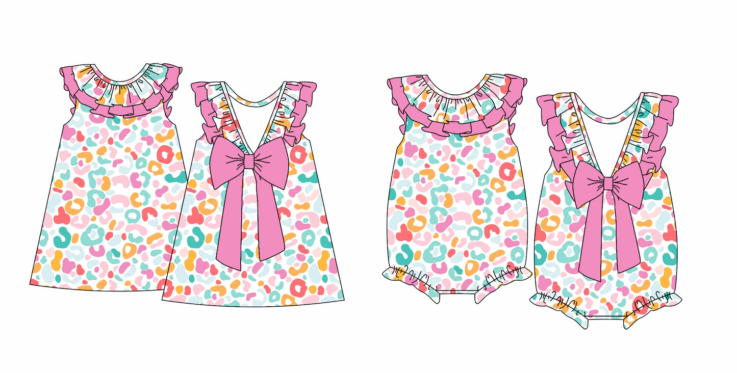 12.14 custom each style moq 5eta 4-6week Sibling Sister leopard baby girl short sleeve dress and rompers match family design