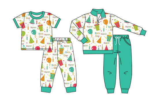 25.10.1 custom each style moq 8 eta 6-8week Sibling Sisters happy birthday baby boy long sleeve pants sets 2 match family design