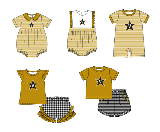 Custom moq 5 mix size milk silk summer teams Baby Boys And Girls Yellow Short-Sleeved Shirt And Shorts Set Matching Striped Rompers Outfit Set