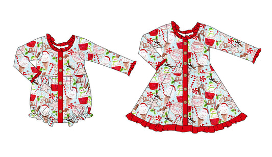 25.5.17 custom each style moq 5eta 4-6week Sibling Sisters Christmas baby girl long sleeve dress and rompers match family design