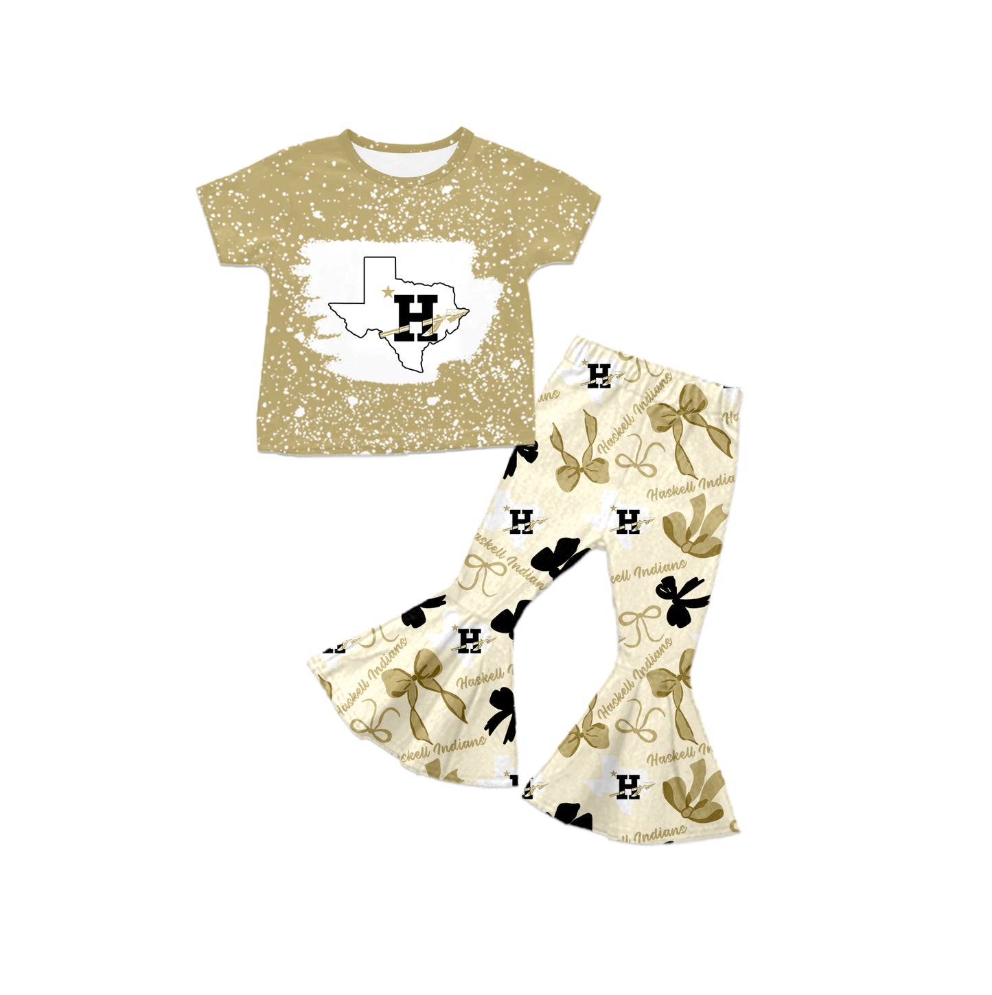 Custom moq 5 mix size milk silk summer teams baby girls clothes bow khaki short sleeve pants sets and hooded long sleeve pants sets-25.7.21