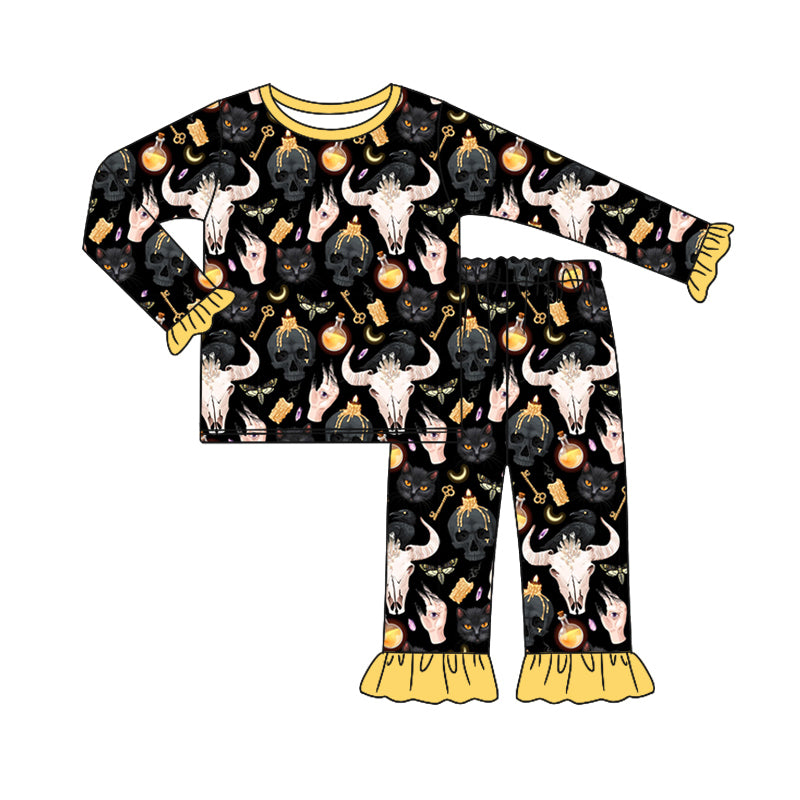 8.7 custom each style moq 5eta 4-6week Sibling Sister cow head black baby girls sets and rompers match family design