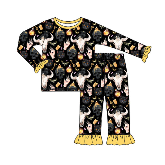 8.7 custom each style moq 5eta 4-6week Sibling Sister cow head black baby girls sets and rompers match family design