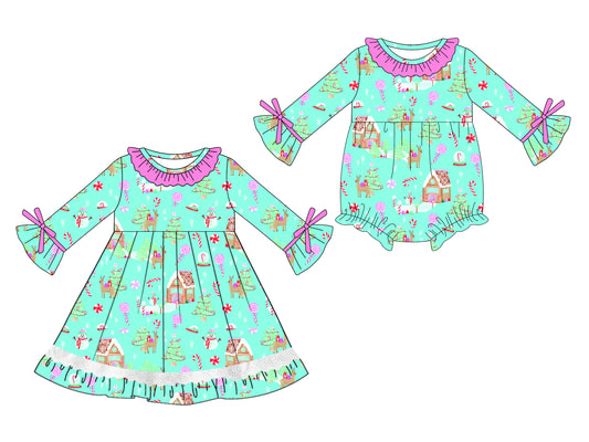 25.6.12 custom each style moq 5eta 4-6week Sibling Sisters Christmas baby girl long sleeve dress and rompers match family design