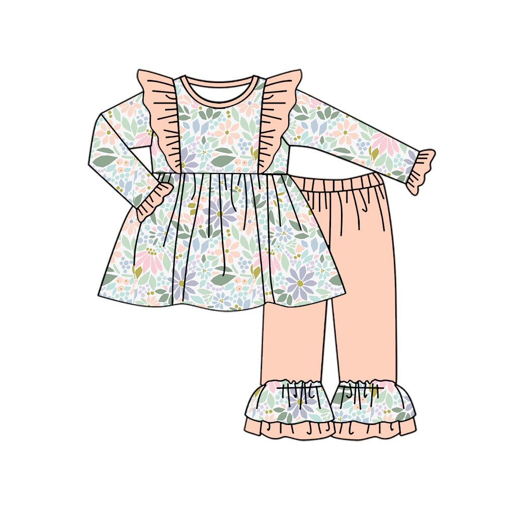 9.4 custom each style moq 5eta 4-6week Sibling Sister floral baby girls sets and rompers match family design