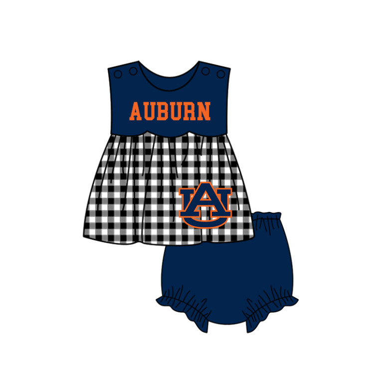Custom moq 5 mix size milk silk summer teams baby girl boys clothes Navy Blue Black and white checkered short sleeve shorts sets 3 and dress and rompers 2 series