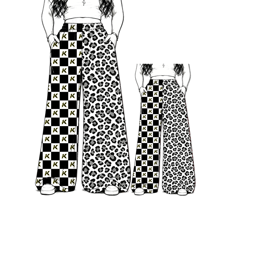 custom moq 5 mix size MSD072204 Kids And Adult Leopard Plaid Patchwork Long Trousers Casual Team Bottoms