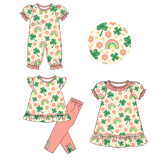 25.9.14 custom each style moq 5eta 6-8week Sibling Sisters rainbow baby girl short sleeve pants sets and dress and rompers match family design