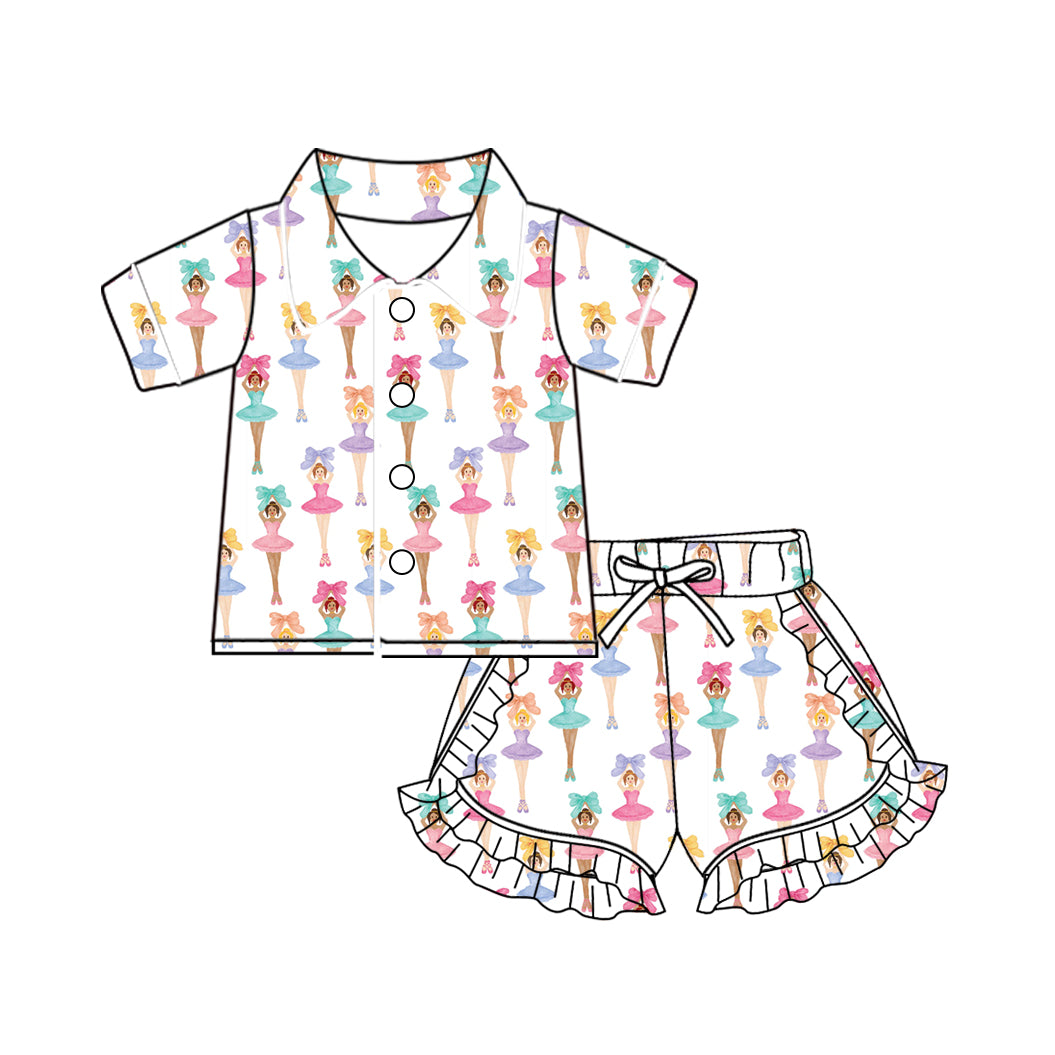10.24 custom each style moq 5eta 4-6week baby kids clothes bow ballet short sleeve shorts pajamas sets