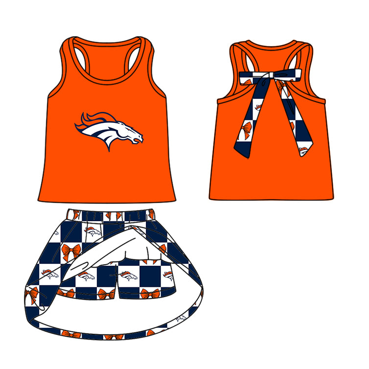 Custom moq 5 mix size milk silk summer teams Navy Blue Checked Baby Girl Sleeveless Top Skirt Short Set Dress And Shorts Yoga Outfit Boy's Top Shorts Set Romper