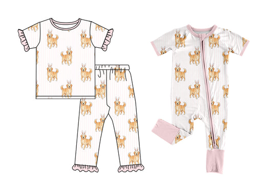 25.12.17 custom each style moq 5 eta 6-8week Sibling Sisters bunny puppy baby girl clothes short sleeve pants sets and romper match family design