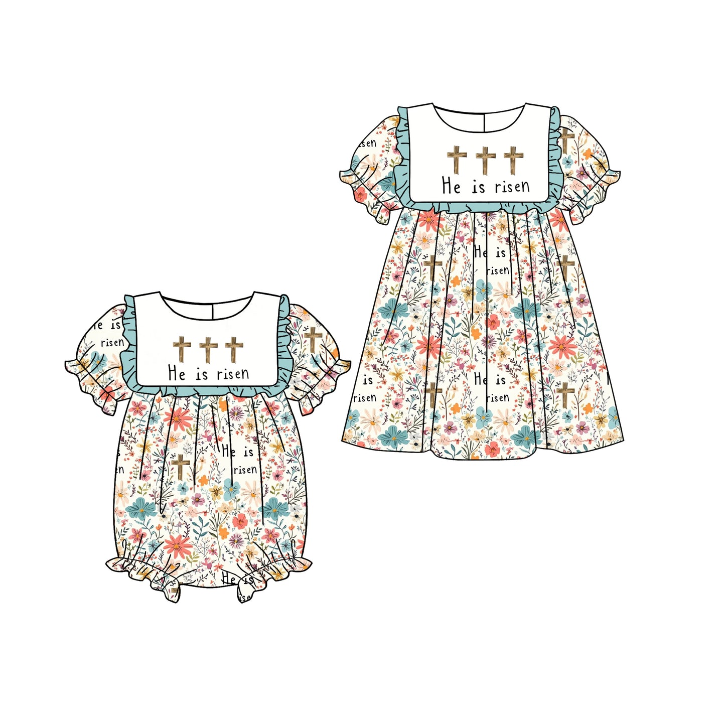 25.12.26 custom each style moq 5 eta 6-8week Sibling Sister easter floral baby short sleeve romper and dress match design