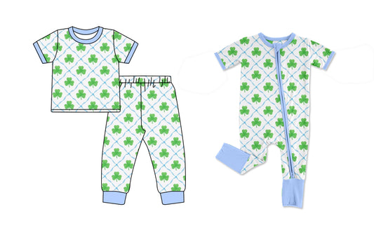 11.14 custom each style moq 5eta 4-6week Sibling Sister Four Leaf Clover baby girls short sleeve sets and rompers match design
