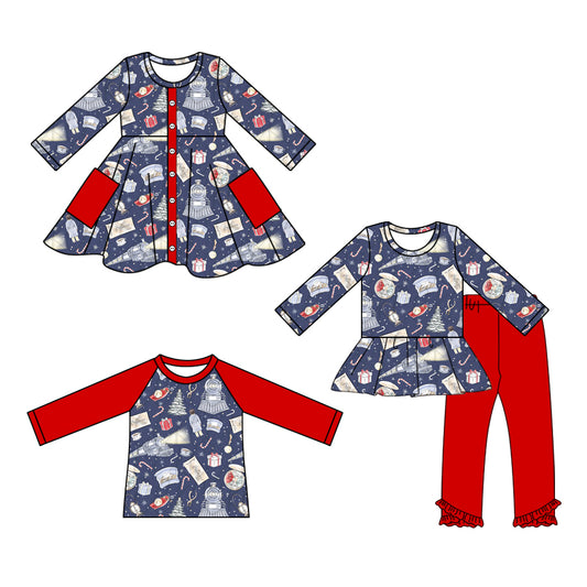 25.8.11 custom each style moq 5eta 4-6week Sibling Sisters Christmas baby girl long sleeve pants sets and dress and top match family design