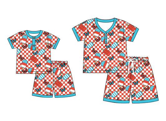 4.19 custom each style moq 5eta 4-6week Sibling Sister short sleeve shorts sets and adult sets match design