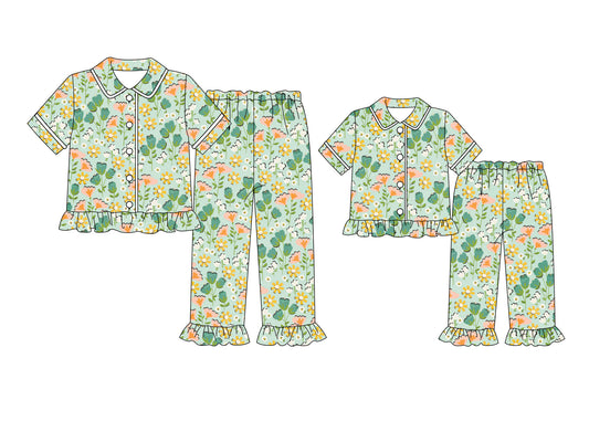 25.10.4 custom each style moq 5eta 4-6week Sibling Sister floral baby short sleeve pants sets and adult sets match design