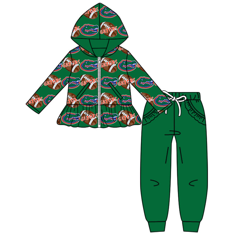 Custom moq 5 mix size milk silk summer teams baby girls clothes green hooded long sleeve pants sets and boy sets and dress and tops 2-25.8.19