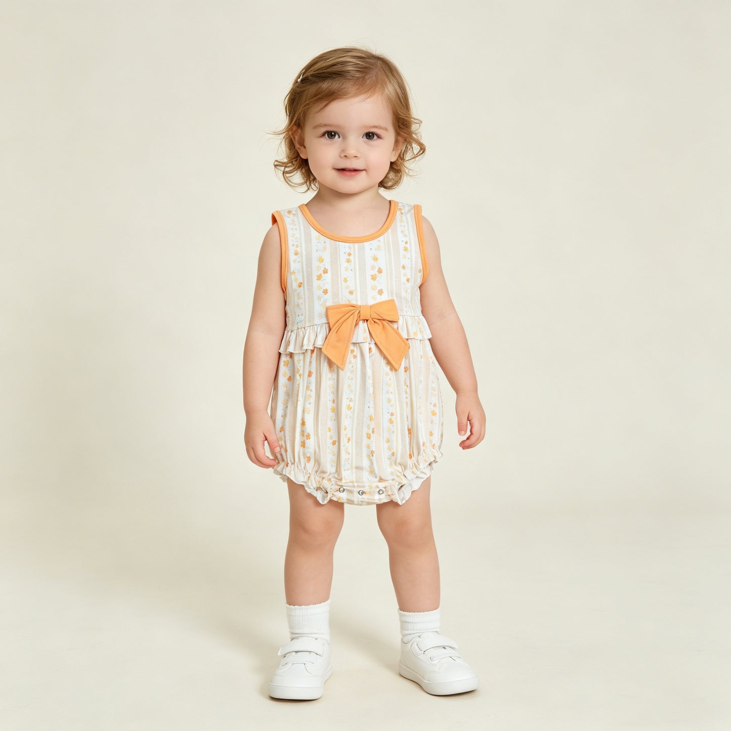 RTS NO MOQ SR4122 Baby Girls Stripe  Sleeveless Colorful Flower Print Ruffle Rompers