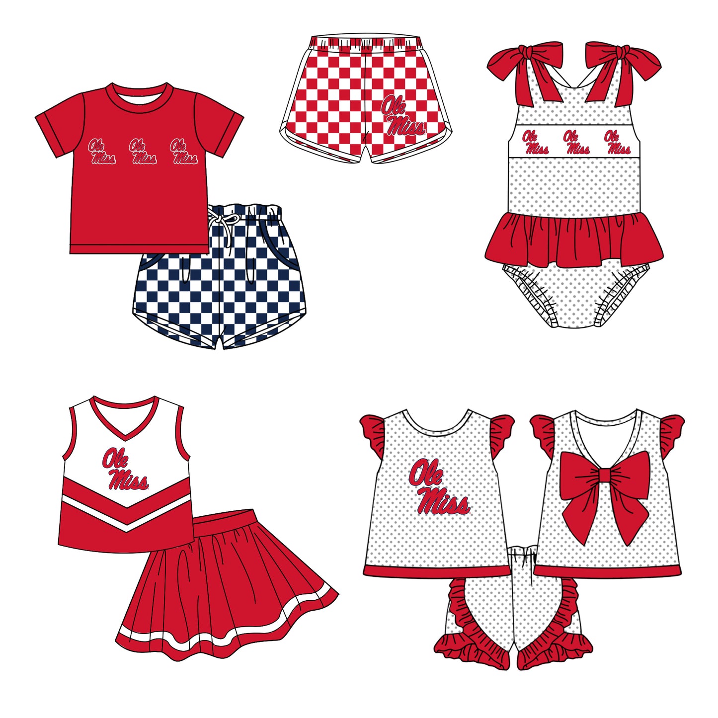Custom moq 5 mix size milk silk summer teams Boy's Short Sleeved Red Top Plaid Shorts Set Girl's Short-Sleeved Set with Matching Swimsuits Adult Shorts