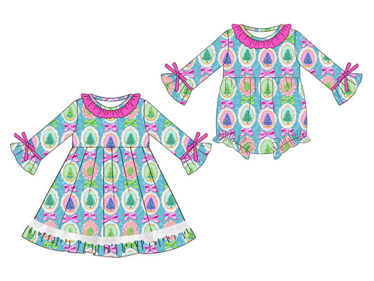 25.7.31 custom each style moq 5eta 4-6week Sibling Sisters Christmas baby girl long sleeve dress and rompers match family design