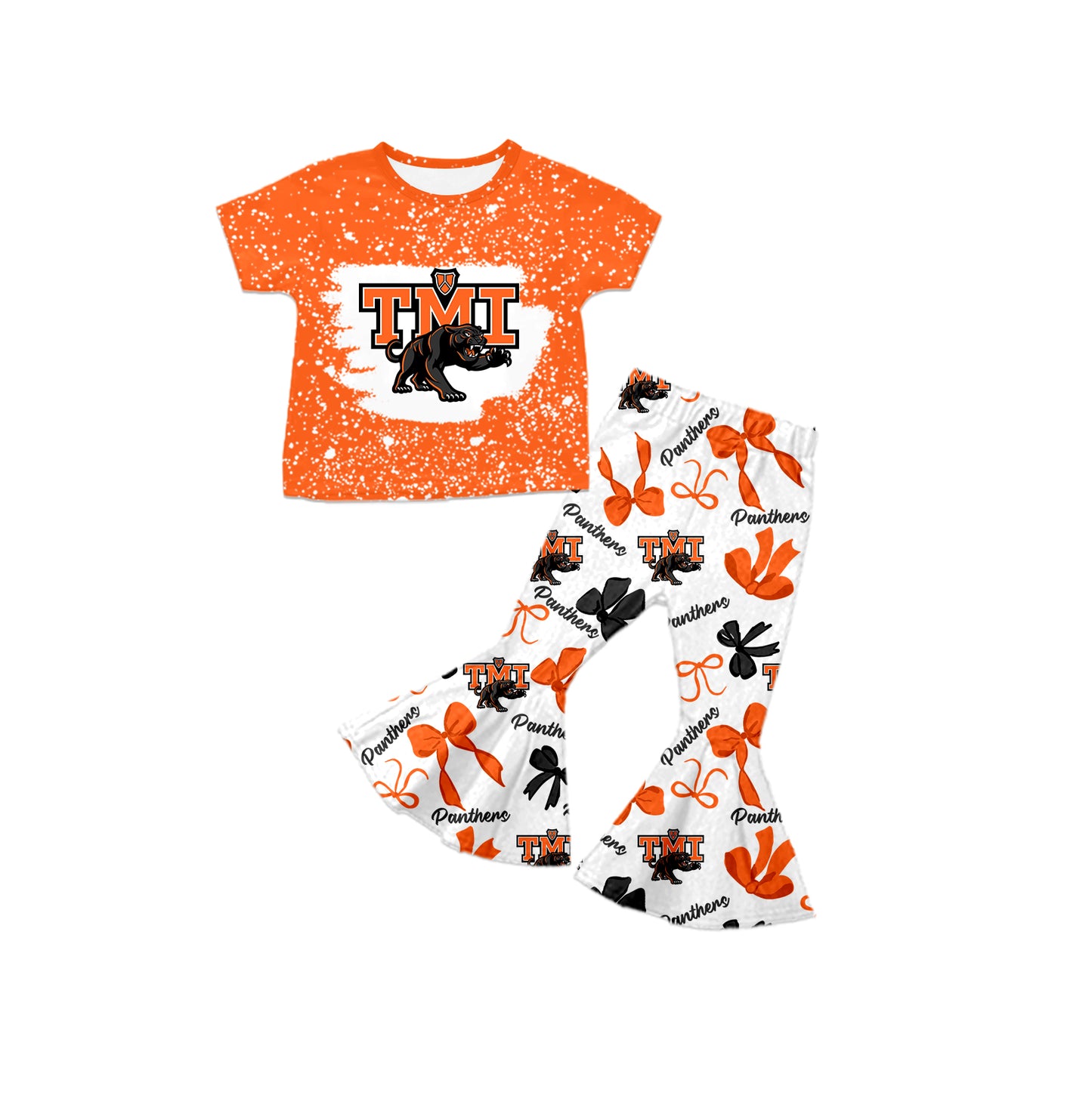 Custom moq 5 mix size milk silk summer teams baby girls clothes bow orange short sleeve pants sets and hooded long sleeve pants sets-25.7.24