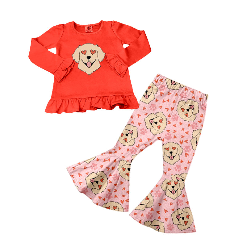 9.13 custom each style moq 5eta 4-6week baby girl clothes dog love long sleeve pants sets