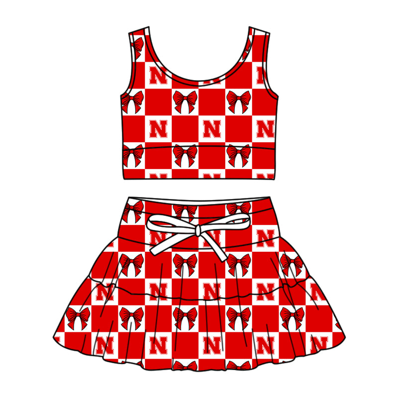 Custom moq 3 or 5 mix size milk silk summer teams baby girl clothes red sleeveless skirts sets 3 and dresss and shorts-26.1.22