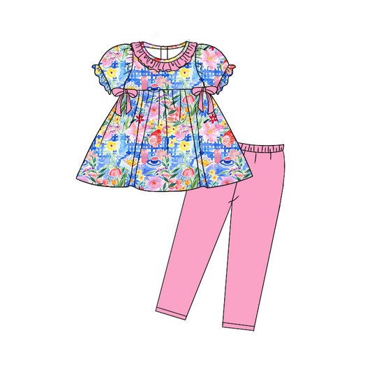 7.20 custom each style moq 5eta 4-6week Sibling Sister floral pink baby girls short sleeve sets and dress and rompers match family design