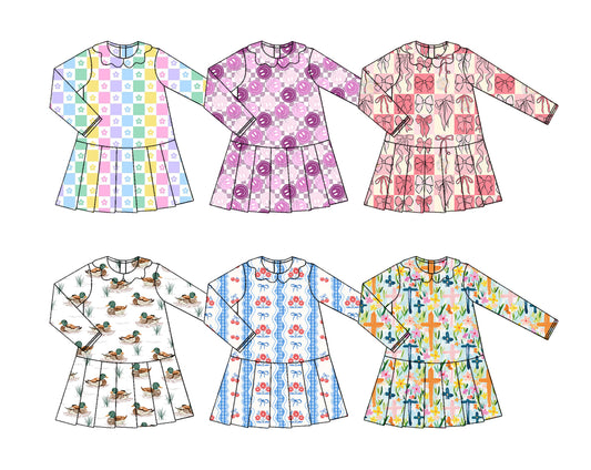 25.11.1 custom each style moq 5 eta 6-8week Sibling Sister bow floral baby girl long sleeve dress 6 match design