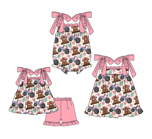 4.11 custom each style moq 5eta 4-6week Sibling Sisters alpine floral baby girl short sleeve shorts sets and dress and rompers match family design