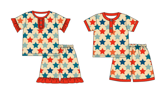 2.12 custom each style moq 5eta 4-6week Sibling Sister baby girls short sleeve shorts sets and set 2 match design