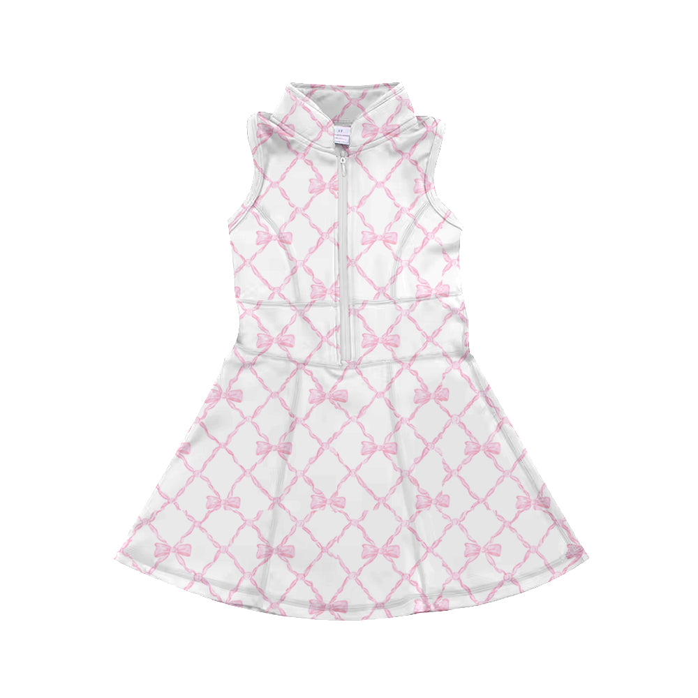 7.2 custom each style moq 5eta 4-6week smiley bow pink baby girls clothes Yoga Wear girls sets and sleeveless dress