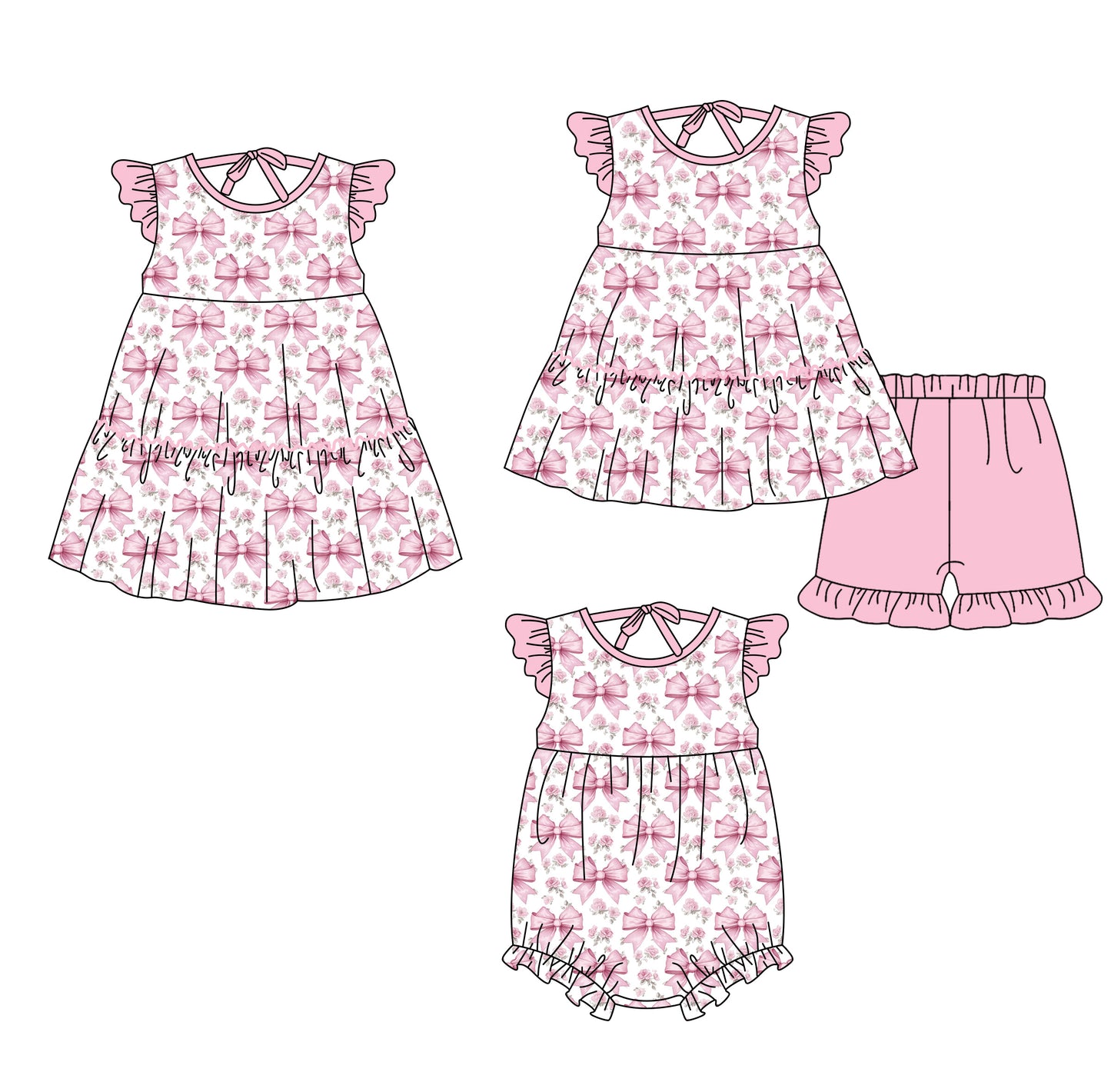 3.20 Custom moq 5 mix size Sibling Baby Girl's Flutter Sleeve Pink Top And Shorts Set Cute Romper Dress for Summer
