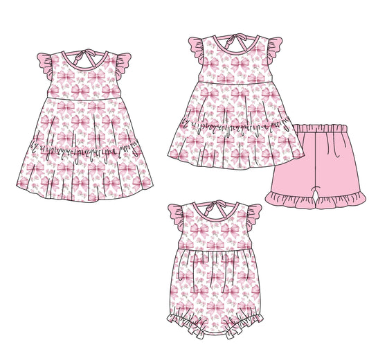 3.20 Custom moq 5 mix size Sibling Baby Girl's Flutter Sleeve Pink Top And Shorts Set Cute Romper Dress for Summer